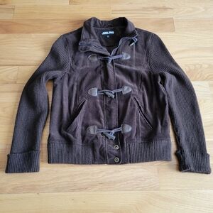 Jou Jou Womens Brown Retro Corduroy Full Zip Toggle Button Size Large Jacket